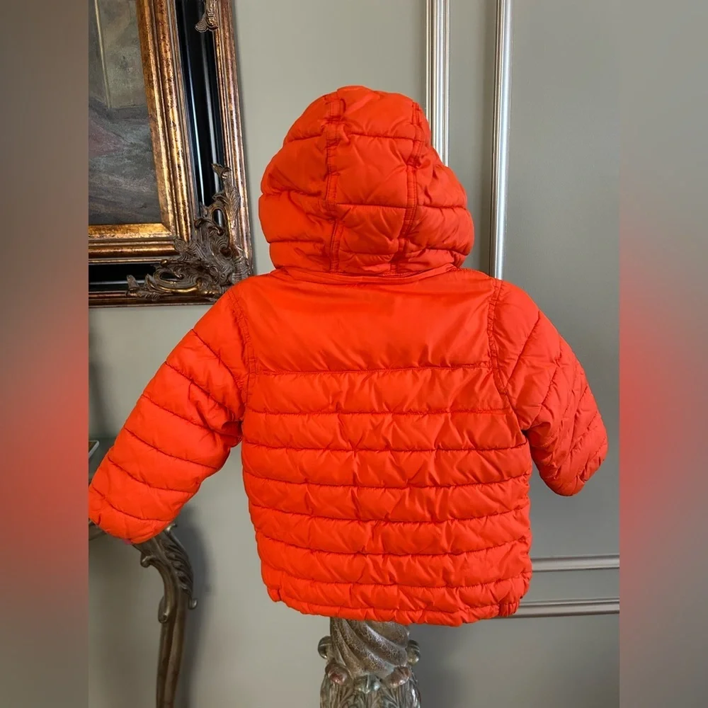 Baby Gap Reversible Orange Gray Puffer Jacket Hooded Winter Coat Toddler 3T